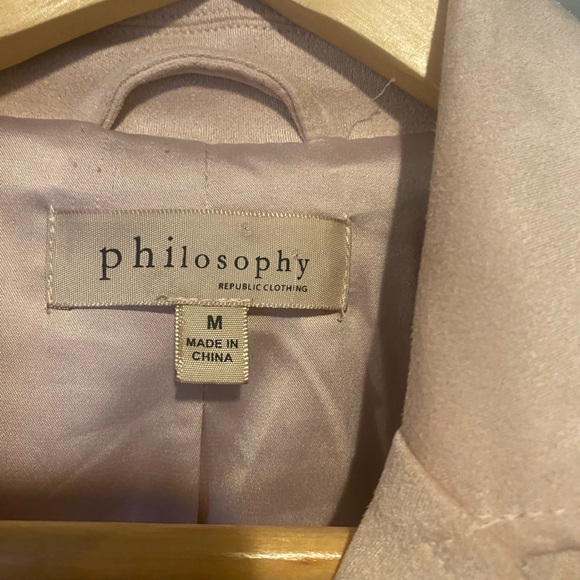 Cute pink suede- like biker style jacket. 20" long. Hand washable - Picture 2 of 6